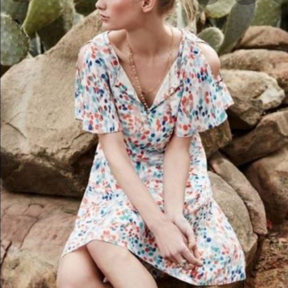 Anthropologie Maeve Watercolor Spot Dress Shoulder